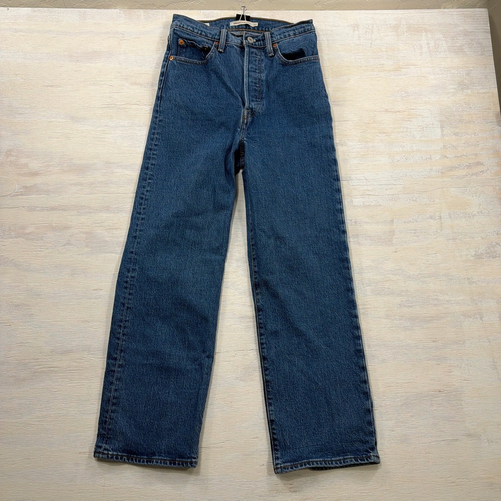 Levi's Premium Ribcage Straight 27 High Rise Button Fly Blue Denim Womens